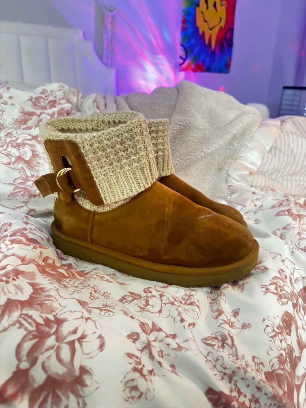 UGG Cozy Suede Knit Cuff Ankle Boots - Chestnut